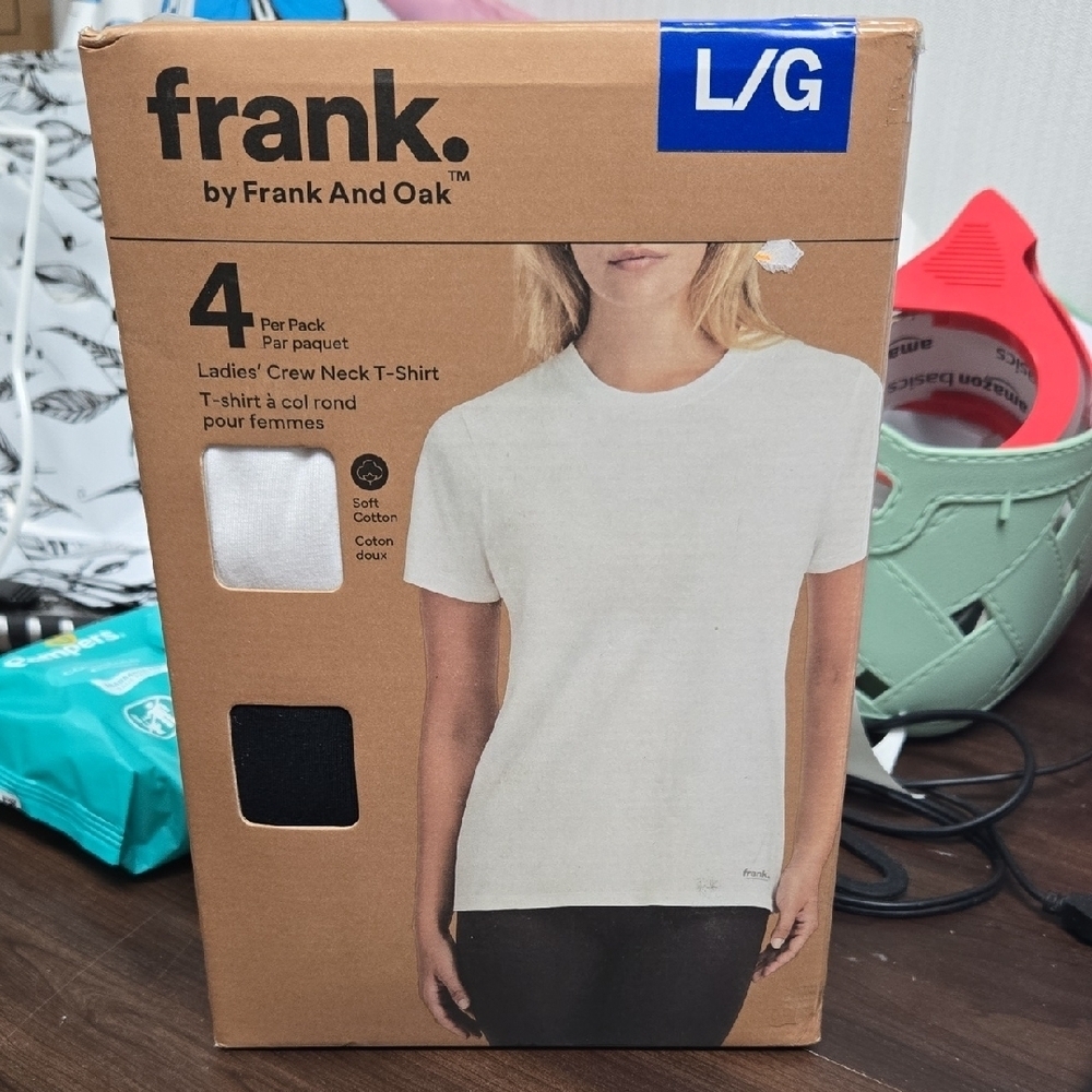Frank & Oak Size L Black and White 4 Pack of Cotton Crew Neck T-Shirts
